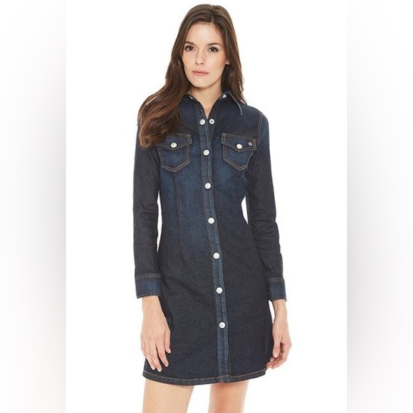 AG x Alexa Chung Pixie Dark Denim Long Sleeve Mini Dress Medium $325 Retail - Picture 1 of 8